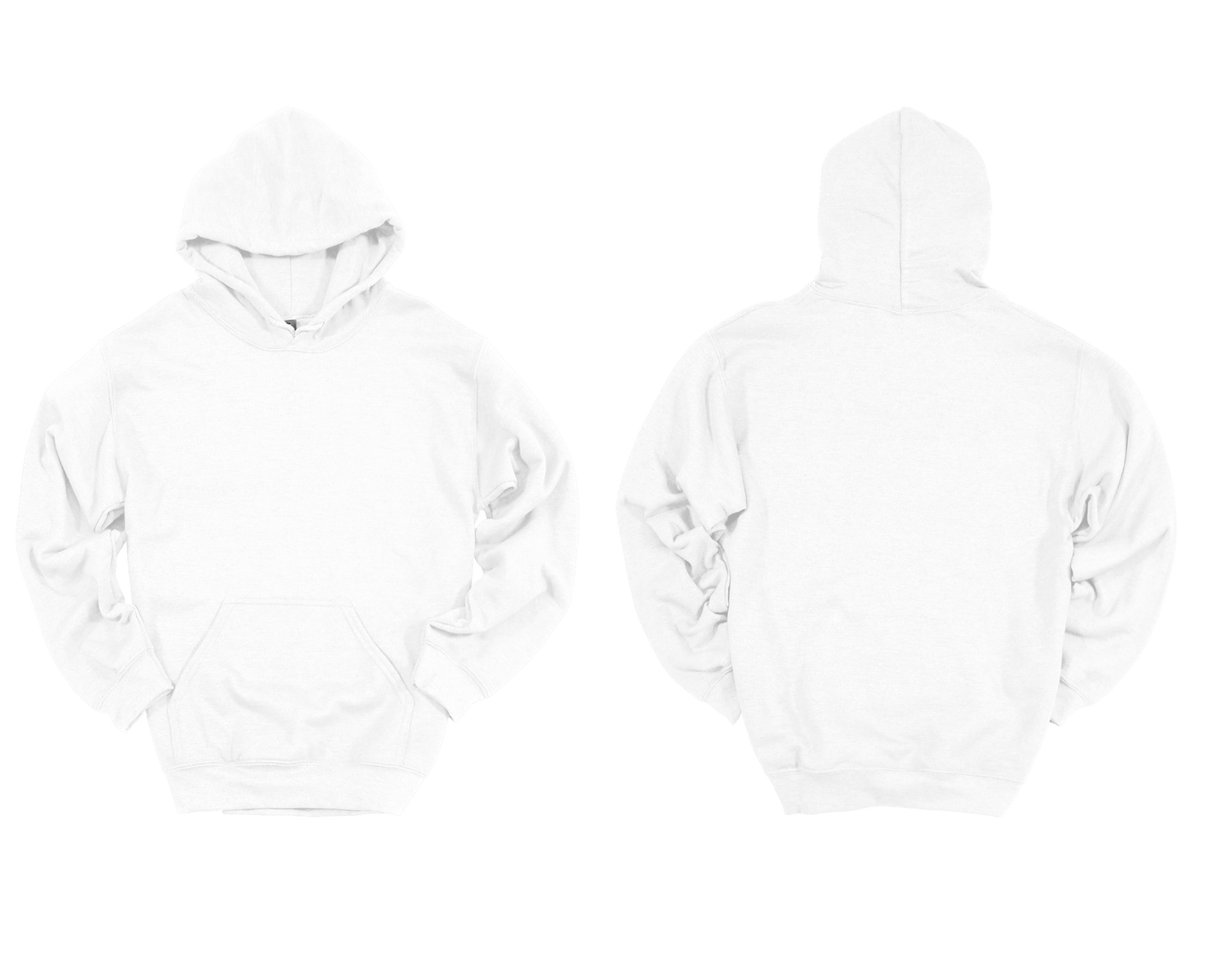 White hoodie shown from front and back on a white background