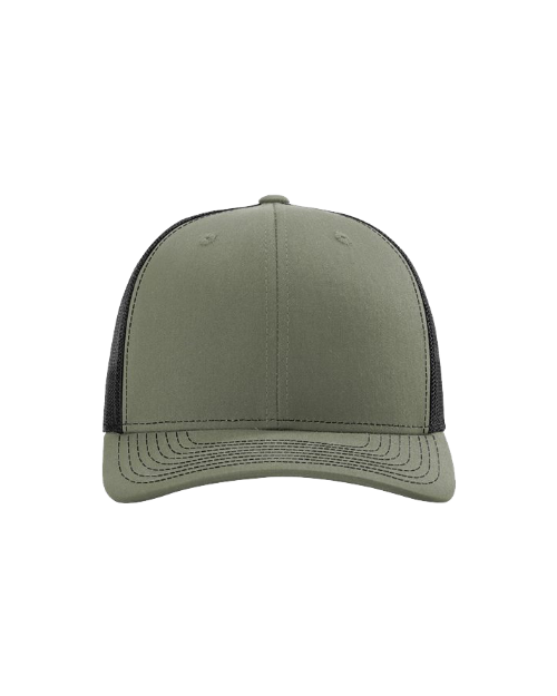 Military Green cap with black mesh back on a white background