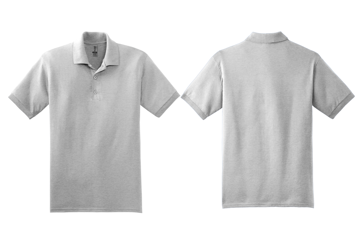 Gray polo shirt shown from front and back on a white background