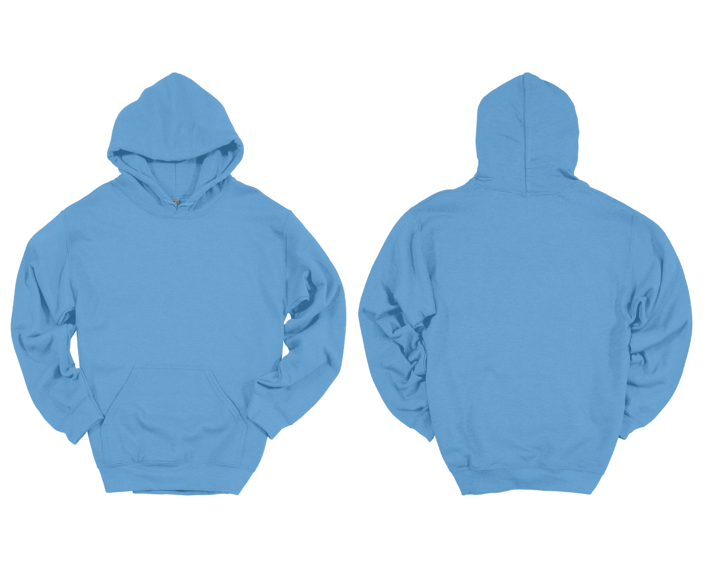 Carolina Blue hoodie shown from front and back on a white background