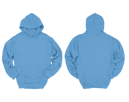 Carolina Blue hoodie shown from front and back on a white background