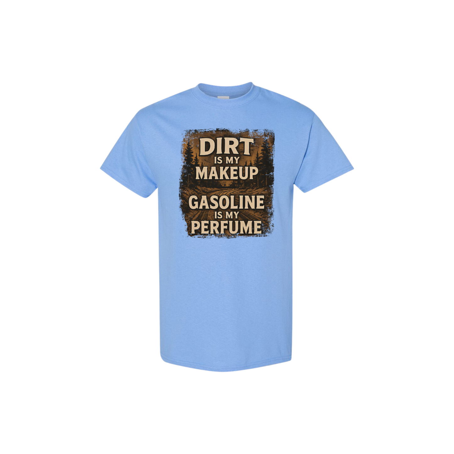 Carolina blue t-shirt with graphic text on a white background