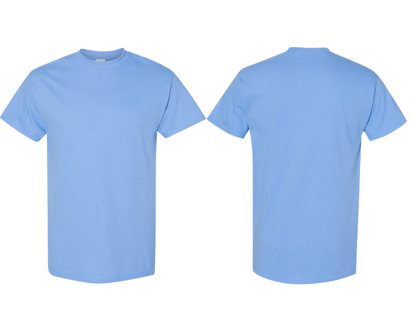 Carolina blue t-shirt shown from front and back on a white background