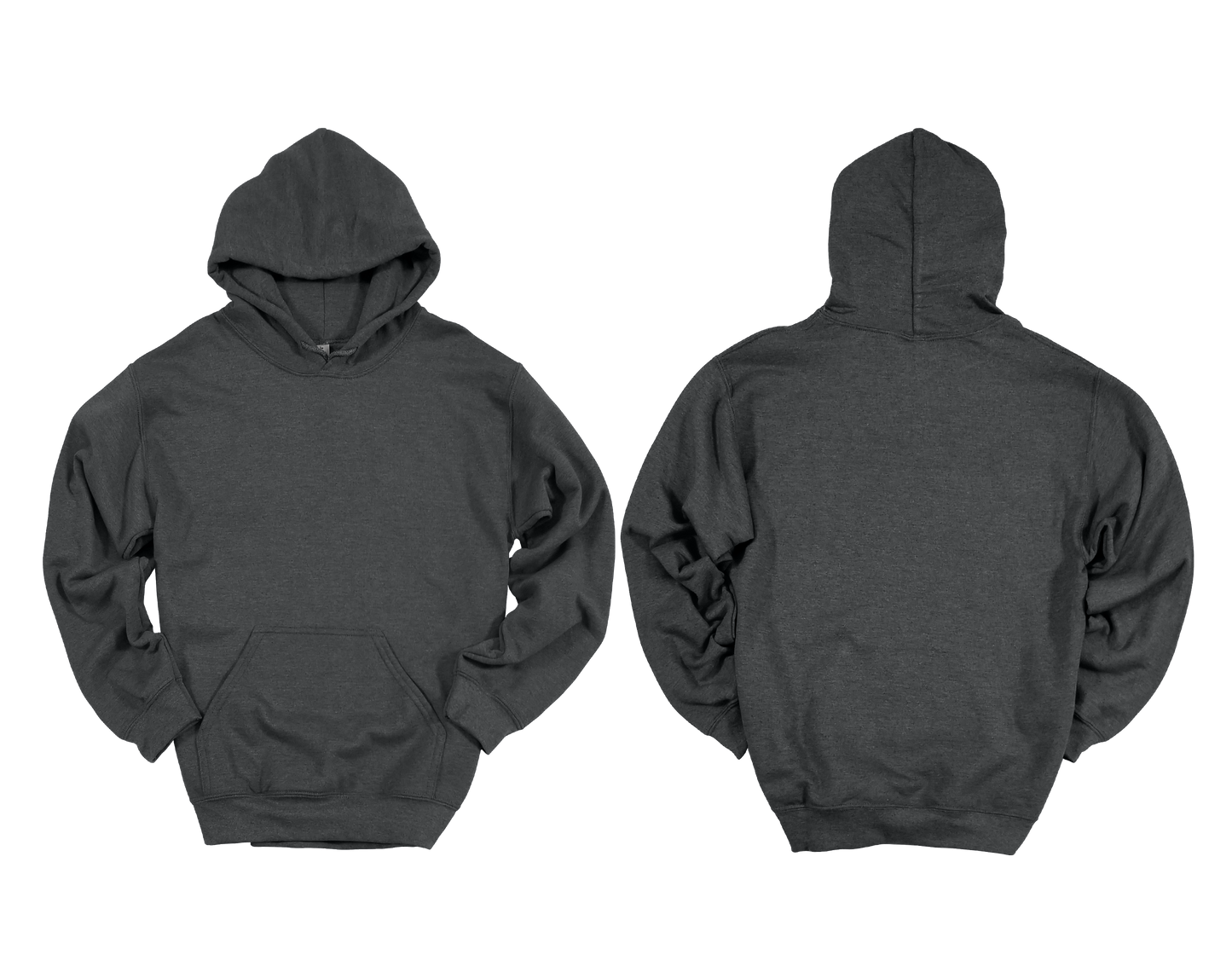 Dark Gray hoodie shown from front and back on a white background