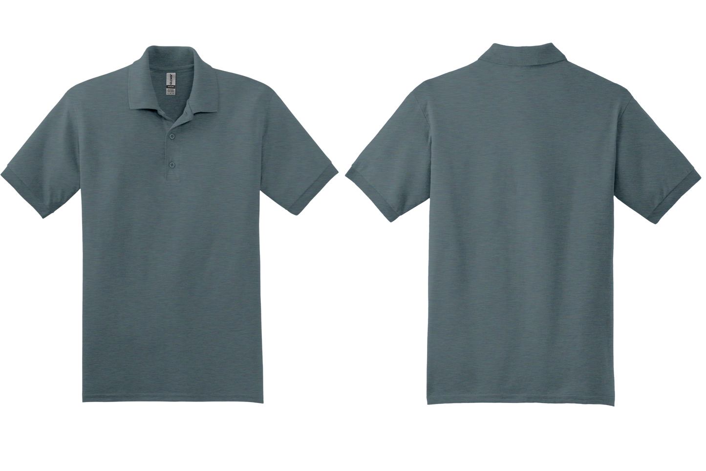 Gray polo shirt shown from front and back on a white background