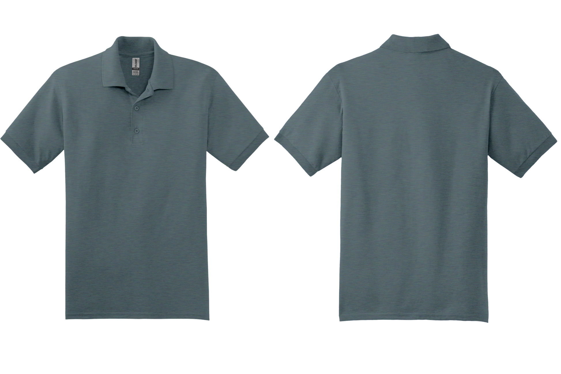 Gray polo shirt shown from front and back on a white background