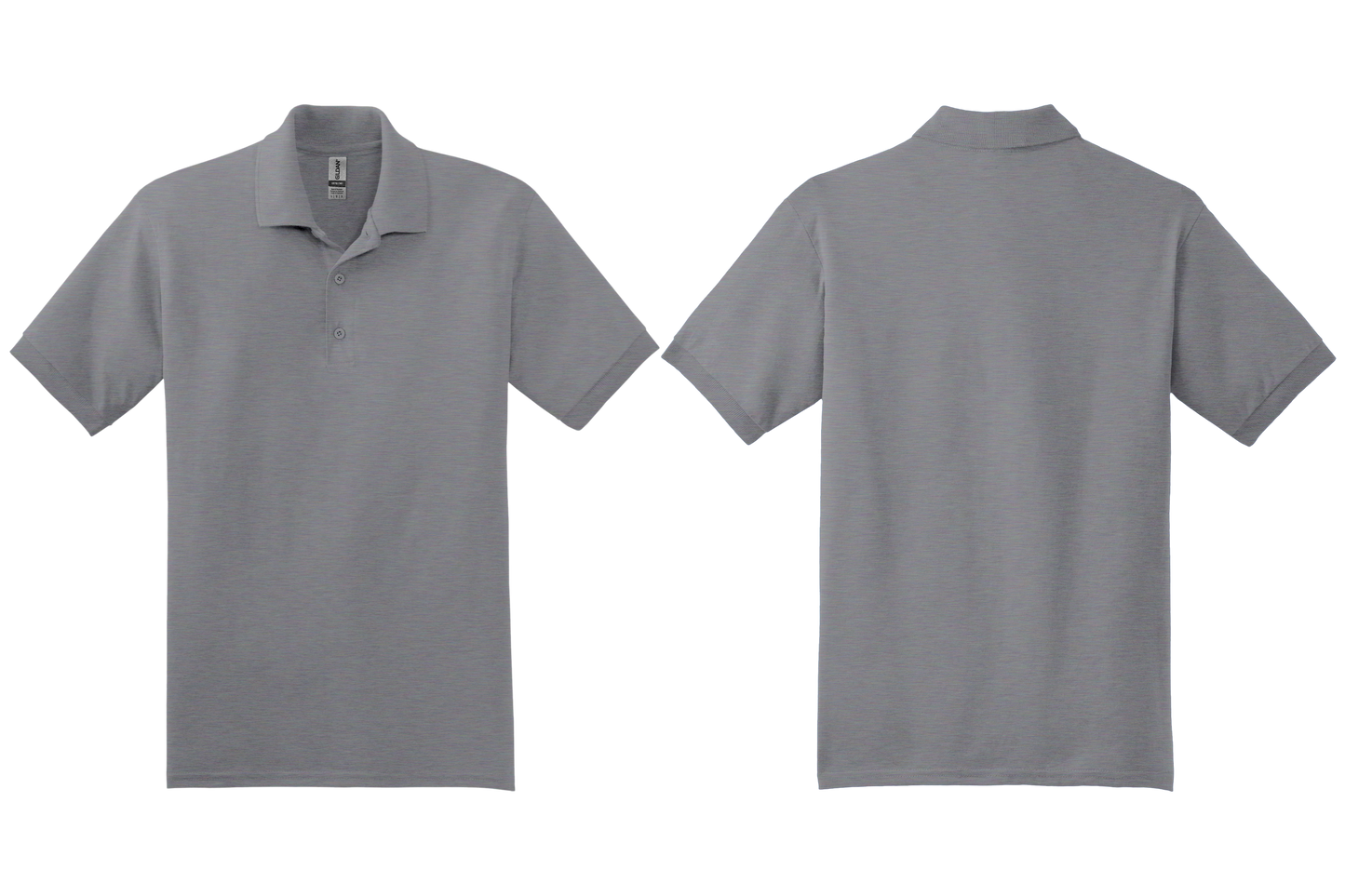 Dark Gray polo shirt shown from front and back on a white background