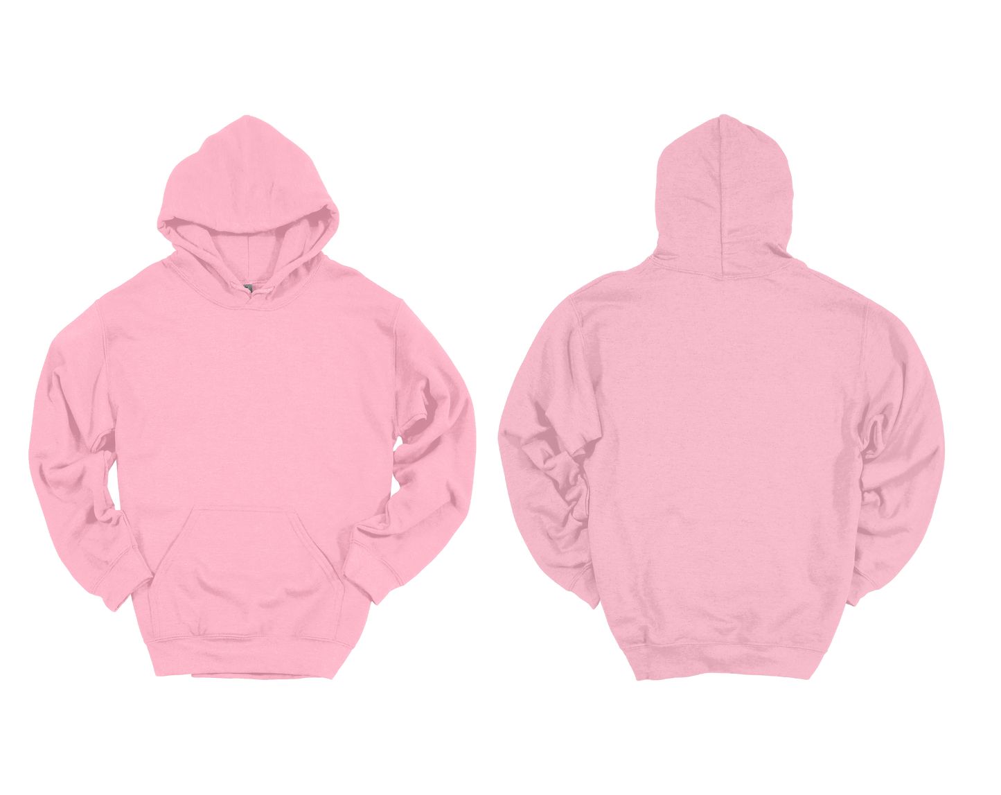 Pink hoodie shown from front and back on a white background