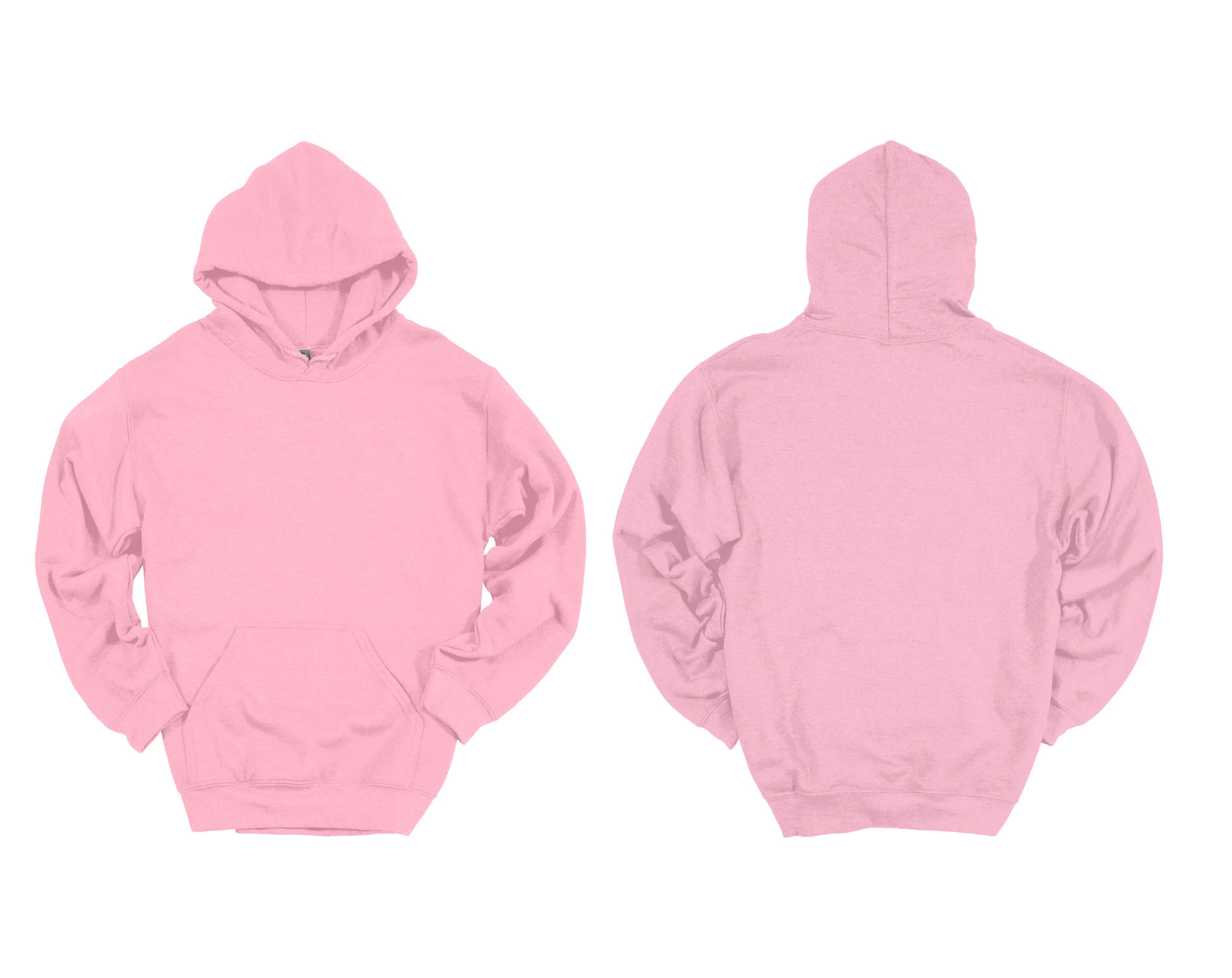 Pink hoodie shown from front and back on a white background