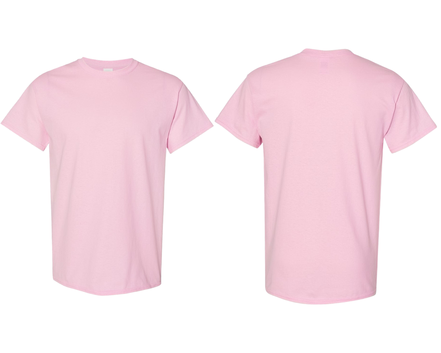 Pink t-shirt shown from front and back on a transparent background