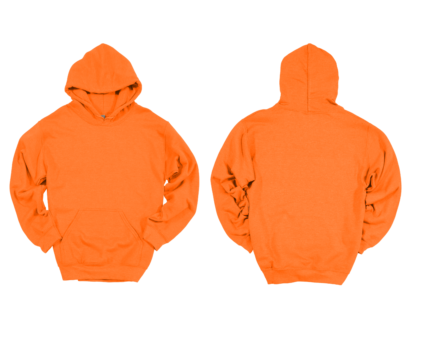 Safety Orange hoodie shown from front and back on a white background
