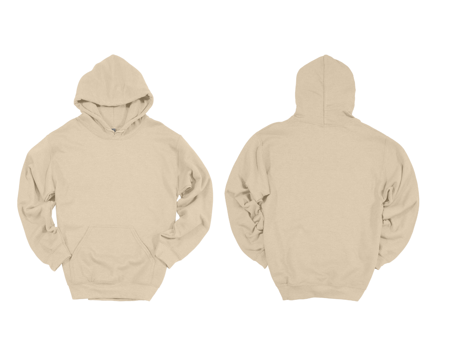Beige hoodie shown from front and back on a white background