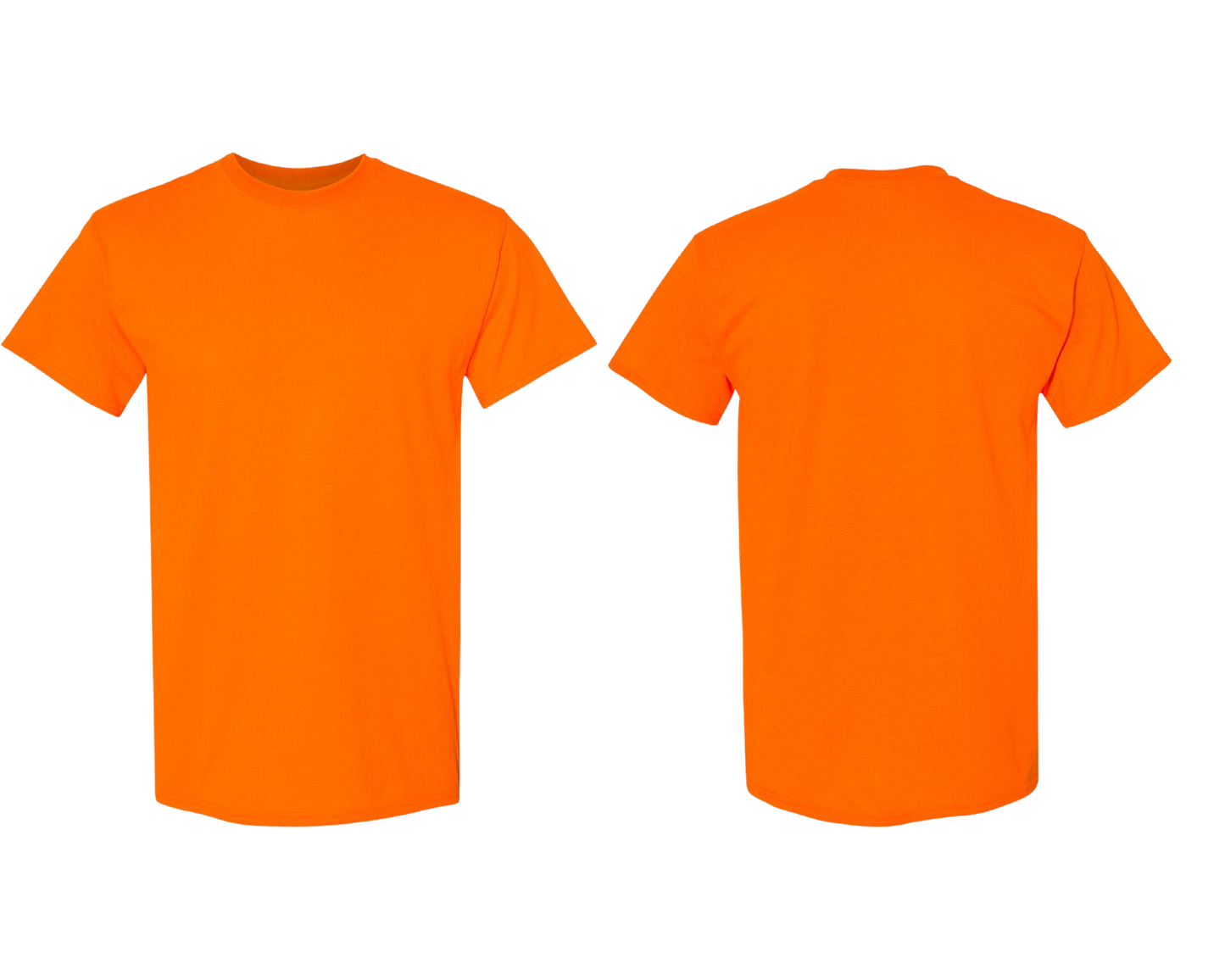 Safety Orange t-shirt shown from front and back on a transparent background