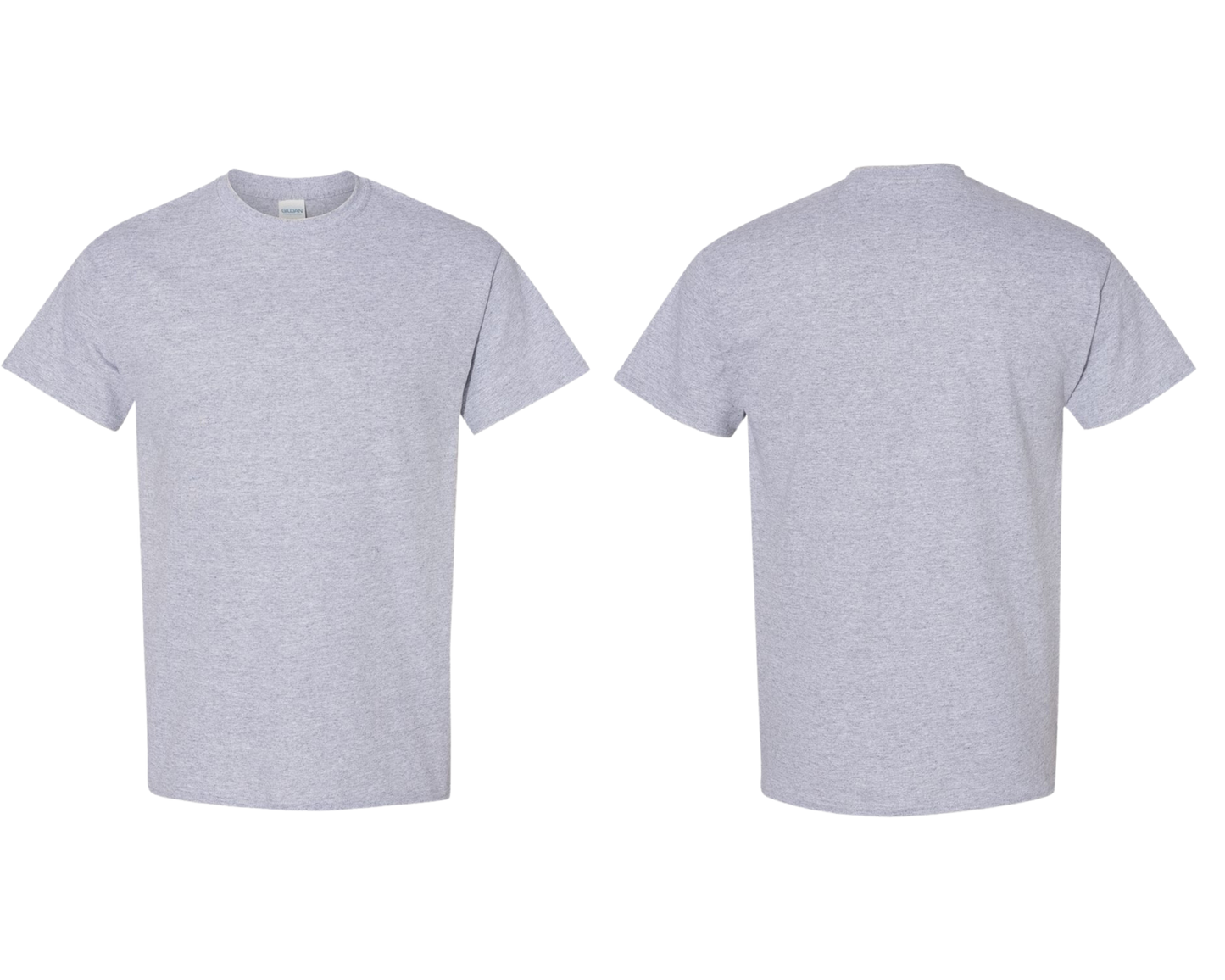 Gray t-shirt shown from front and back on a white background