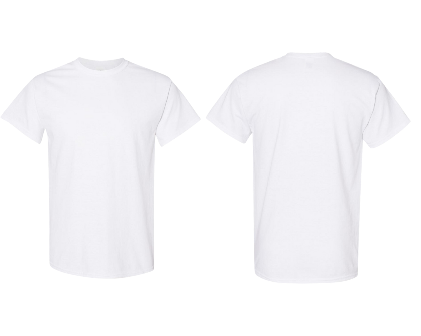 White t-shirt front and back view on a white background