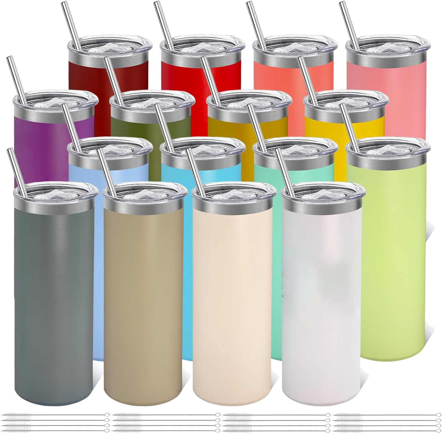 Custom Lazer Engraved "20oz Stainless Steel Skinny Tumblers Straight Double Wall Powder Coated Insulated Tumbler with Lid and Straw"