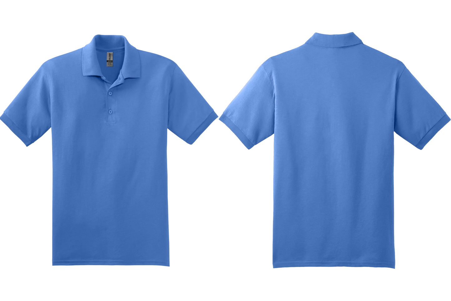 Carolina blue polo shirt shown from front and back on a white background