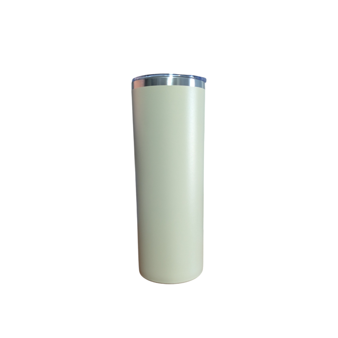 Sage tumbler with a silver rim 