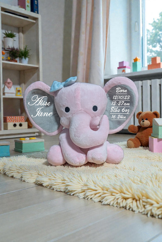 Birth Stat Personalized Plush Pink Elephant