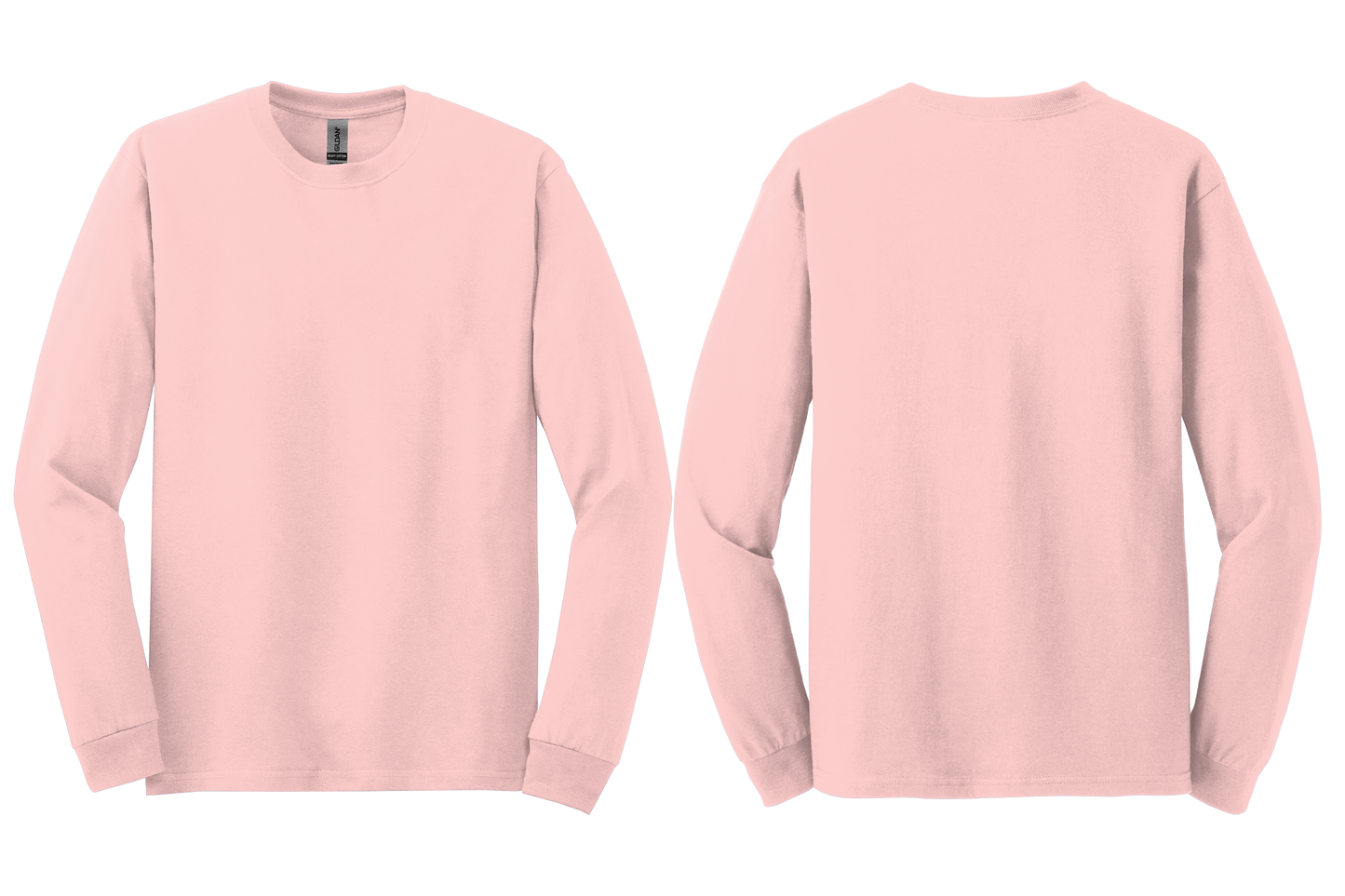 Pink long sleeve shown from front and back on a transparent background