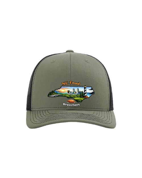 Military Green cap with North Carolina-themed design on a white background