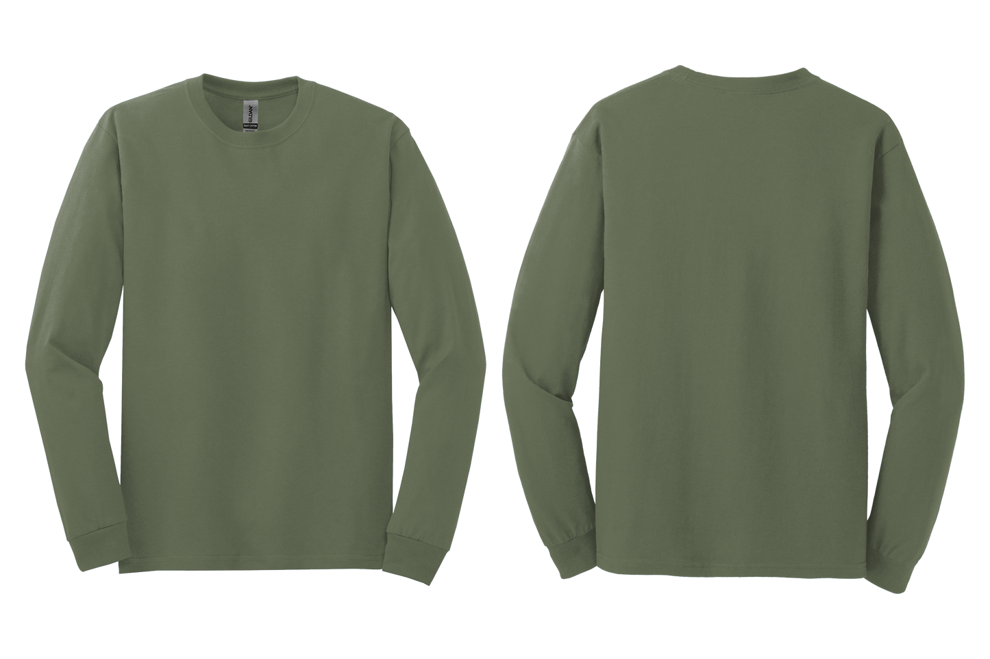 Military Green long-sleeve shirt shown from front and back on a white background