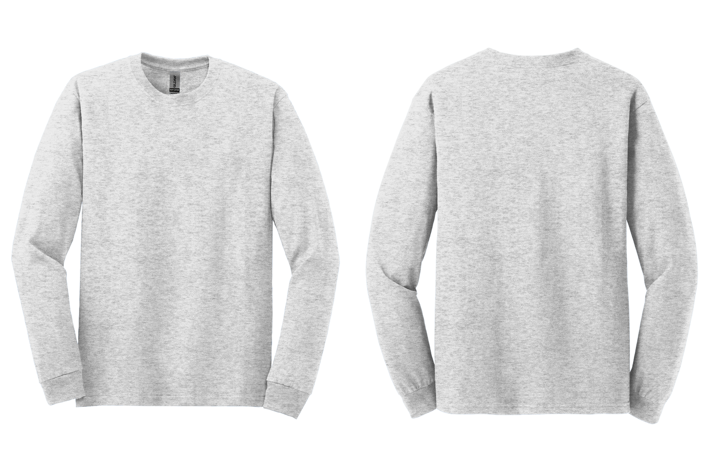 Gray long sleeve shown from front and back on a white background