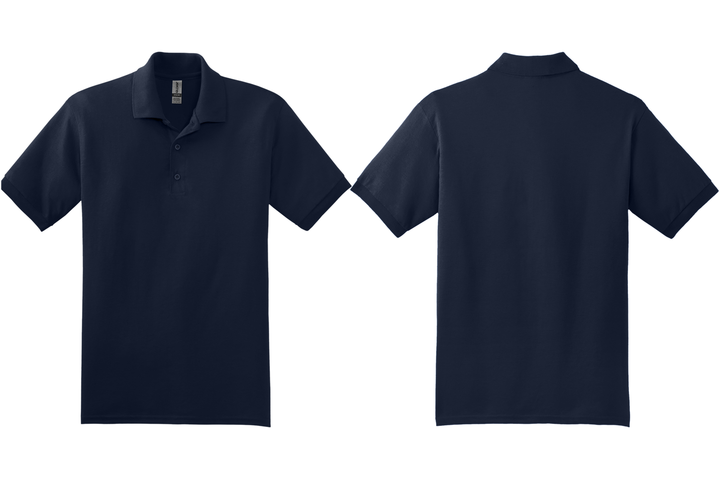 Navy blue polo shirt shown from front and back on a white background