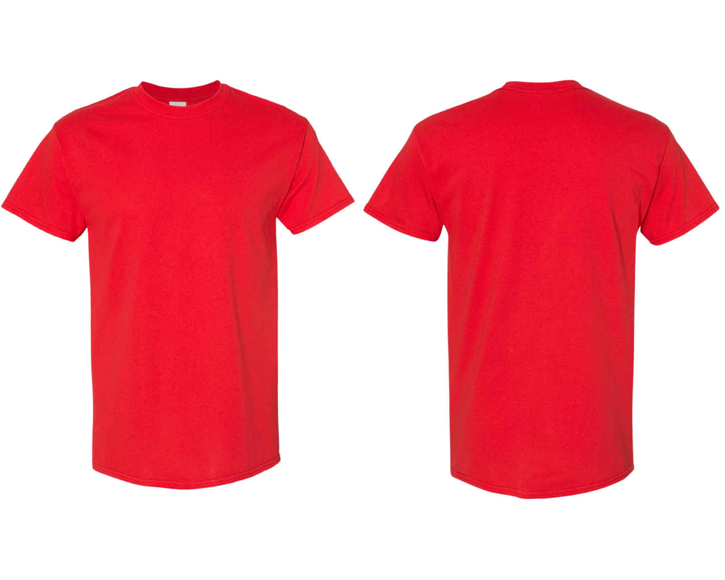 Red t-shirt shown from front and back on a white background