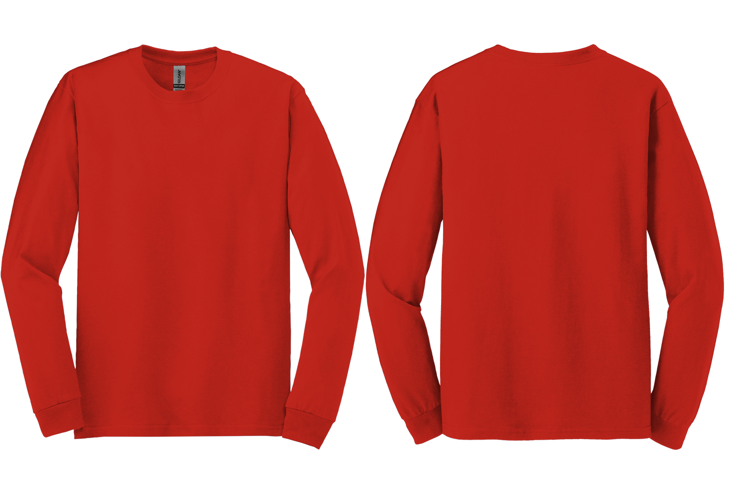 Red long-sleeve shirt shown from front and back on a white background