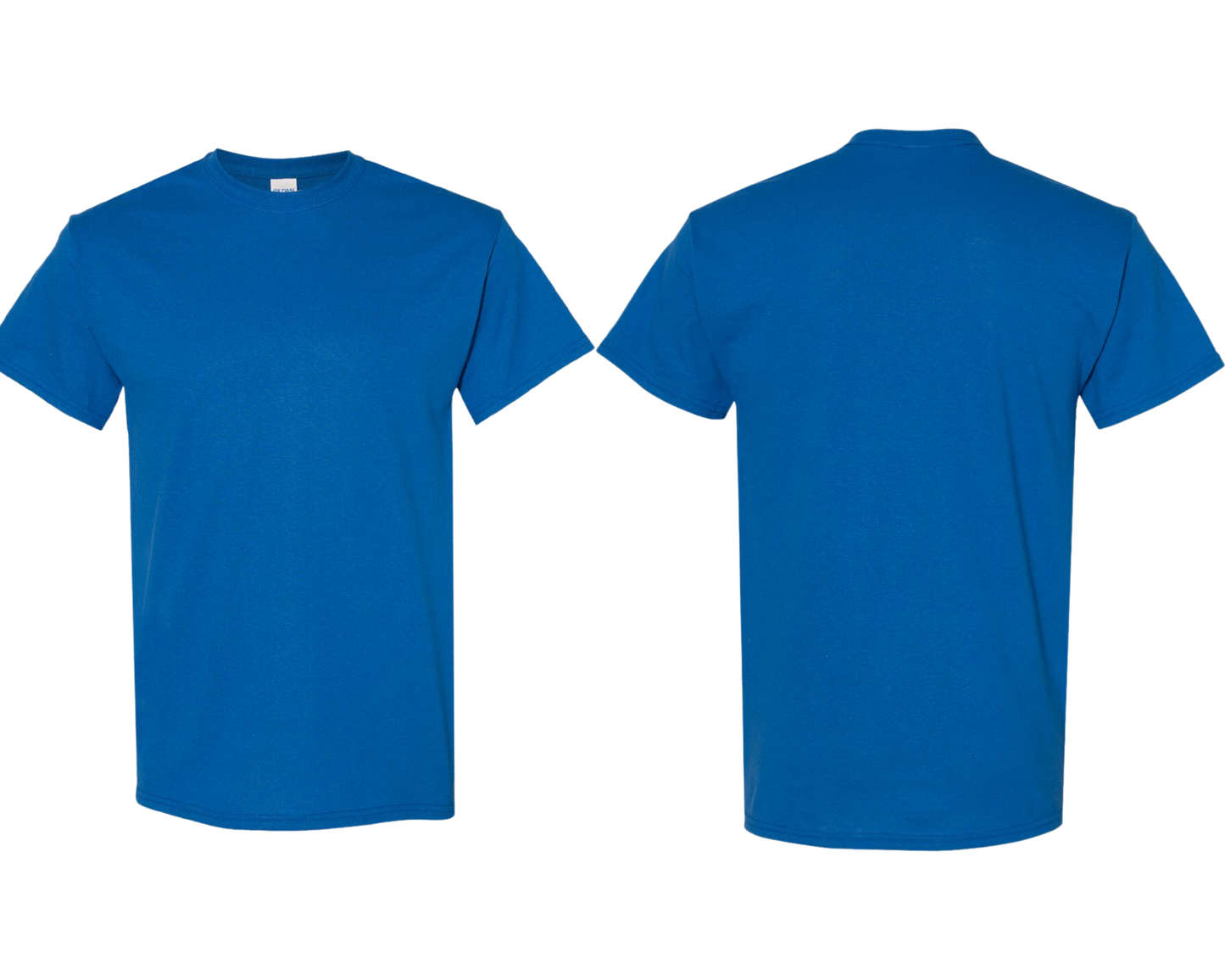 Royal Blue t-shirt shown from front and back on a white background