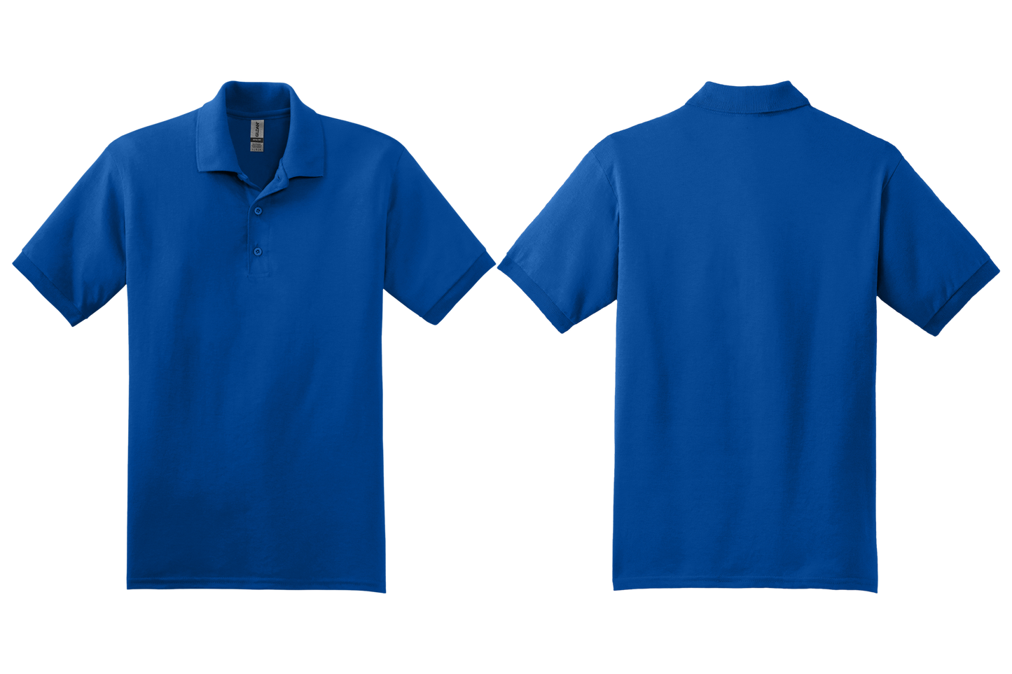 Royal Blue polo shirt shown from front and back on a white background