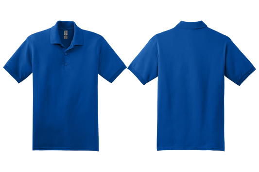 Royal Blue polo shirt shown from front and back on a white background