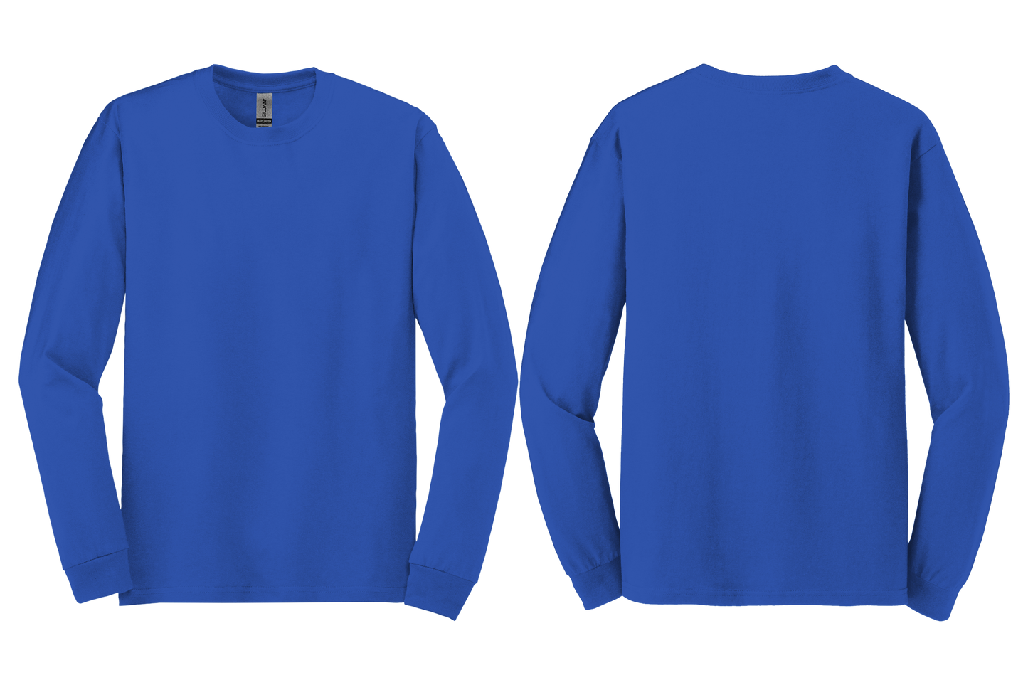Royal Blue long-sleeve shirt shown from front and back on a transparent background
