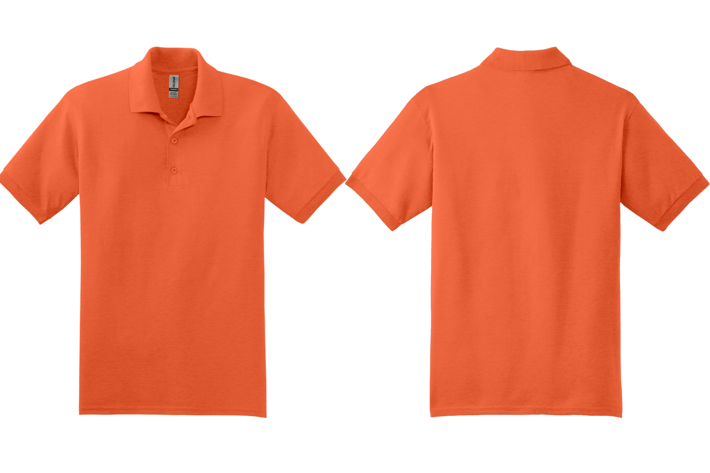 Safety Orange polo shirt shown from front and back on a white background
