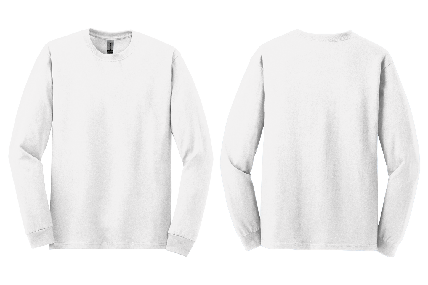 White long sleeve shown from front and back on a white background